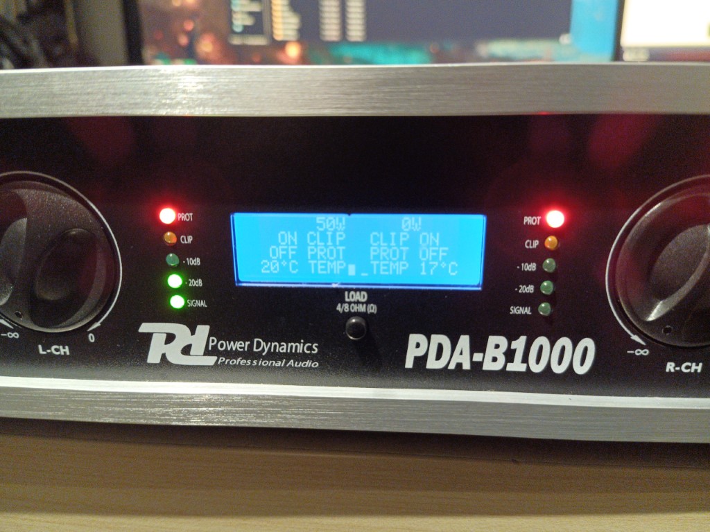 both PROT lights on and -20dB on left channel